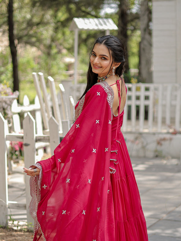 Faux Blooming Flared Gown with Dupatta