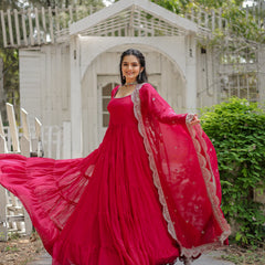 Faux Blooming Flared Gown with Dupatta