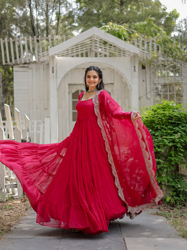 Faux Blooming Flared Gown with Dupatta