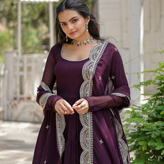 Faux Blooming Flared Gown with Dupatta