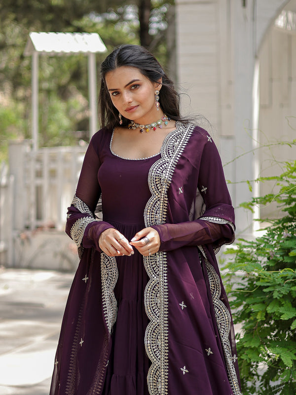 Faux Blooming Flared Gown with Dupatta