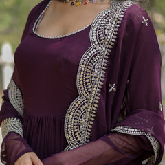Faux Blooming Flared Gown with Dupatta