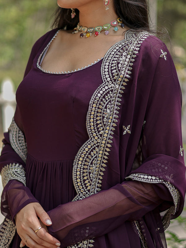 Faux Blooming Flared Gown with Dupatta