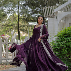 Faux Blooming Flared Gown with Dupatta