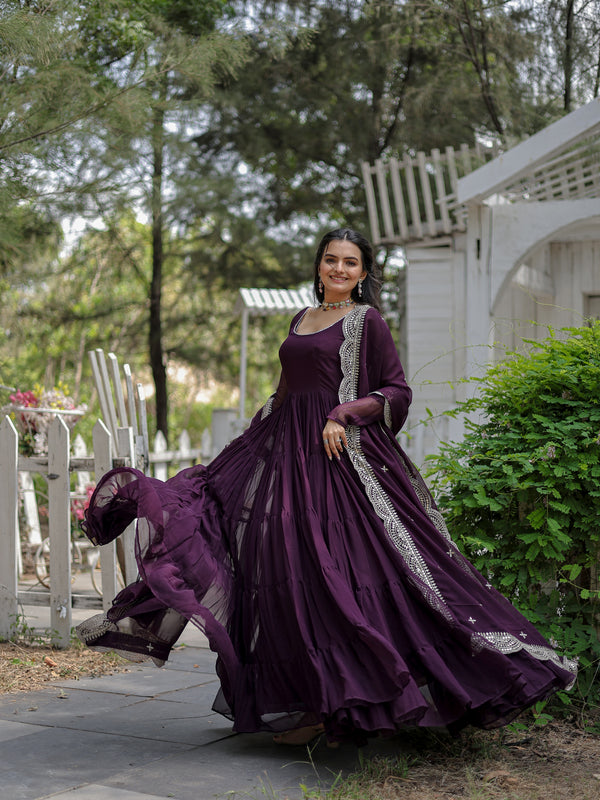 Faux Blooming Flared Gown with Dupatta