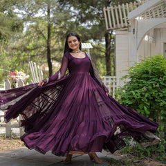 Faux Blooming Flared Gown with Dupatta