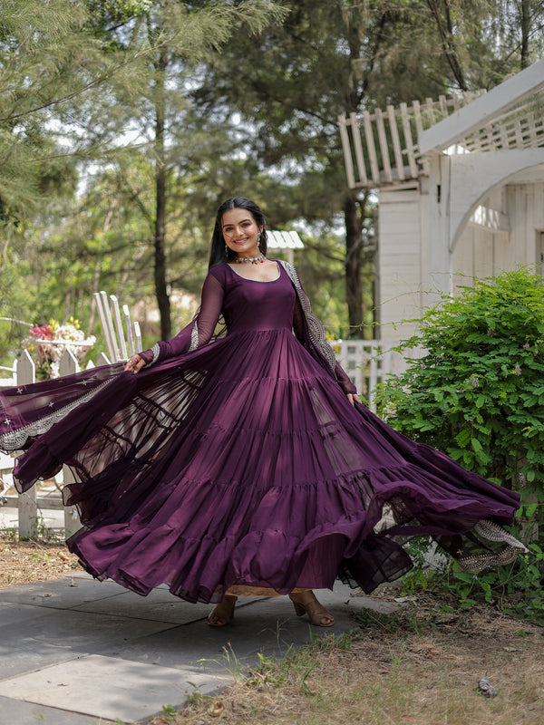Faux Blooming Flared Gown with Dupatta