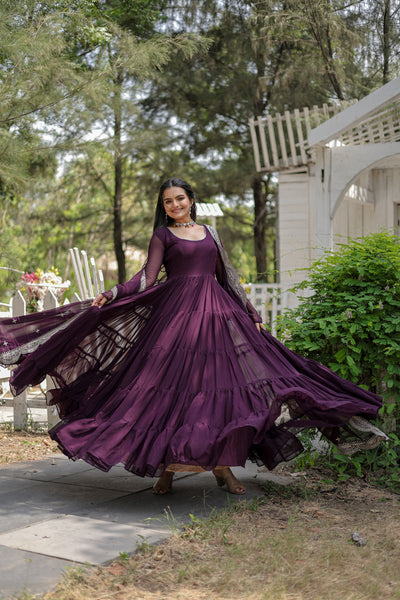 Faux Blooming Flared Gown with Dupatta