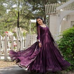 Faux Blooming Flared Gown with Dupatta