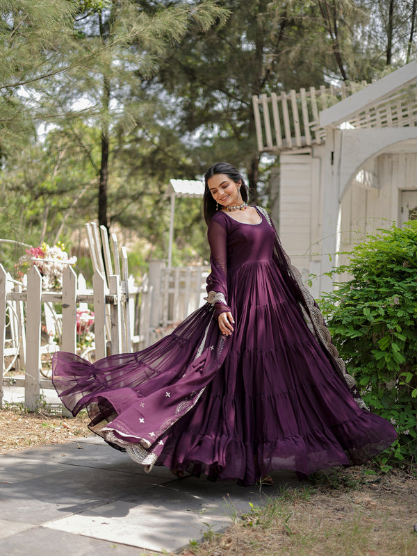Faux Blooming Flared Gown with Dupatta