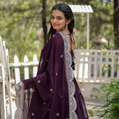 Faux Blooming Flared Gown with Dupatta