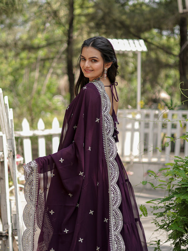 Faux Blooming Flared Gown with Dupatta