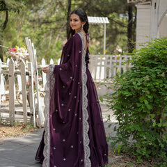 Faux Blooming Flared Gown with Dupatta