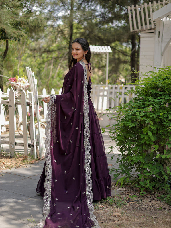 Faux Blooming Flared Gown with Dupatta