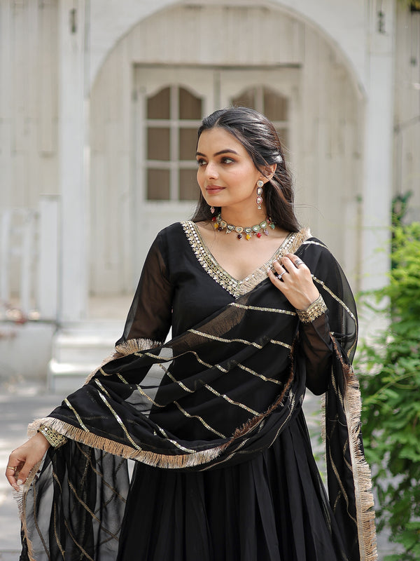 Sequin Embroidered Gown with Dupatta