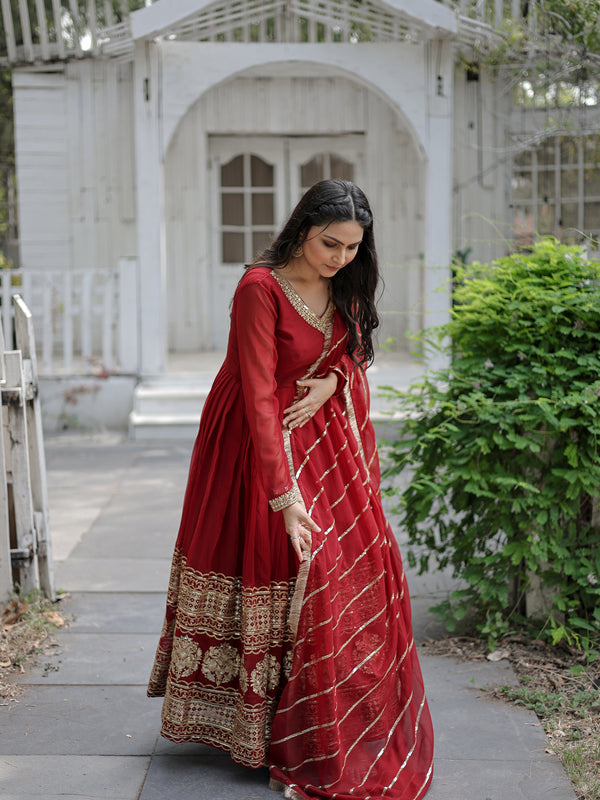 Sequin Embroidered Gown with Dupatta