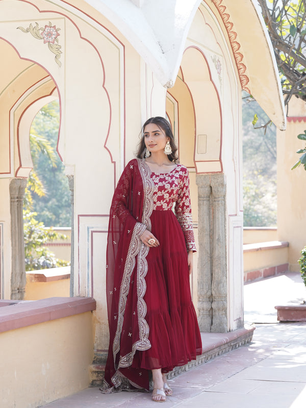 Jacquard Gown with Sequin Dupatta