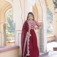 Jacquard Gown with Sequin Dupatta