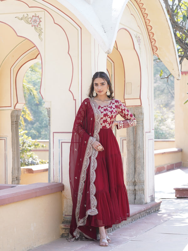 Jacquard Gown with Sequin Dupatta