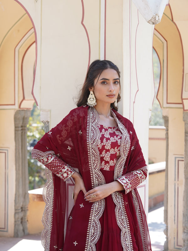 Jacquard Gown with Sequin Dupatta