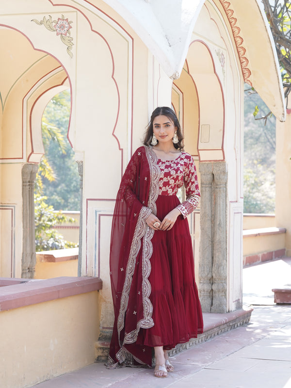 Jacquard Gown with Sequin Dupatta
