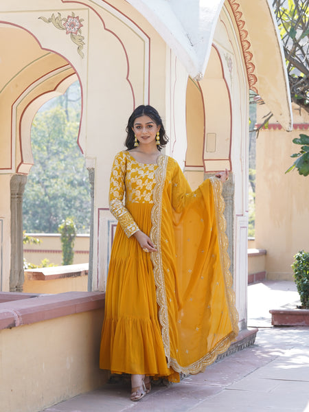 Jacquard Gown with Sequin Dupatta