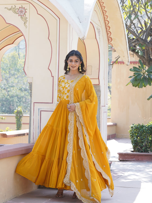 Jacquard Gown with Sequin Dupatta