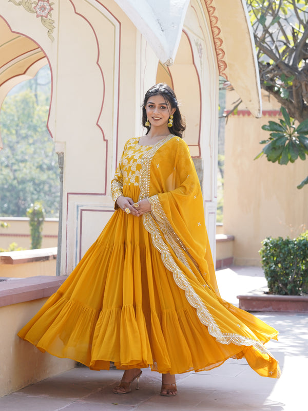 Jacquard Gown with Sequin Dupatta
