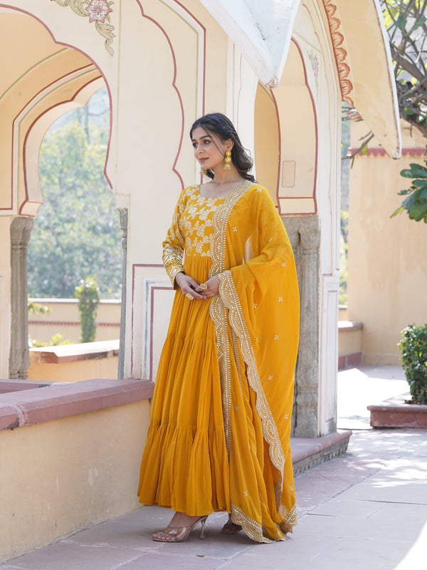Jacquard Gown with Sequin Dupatta