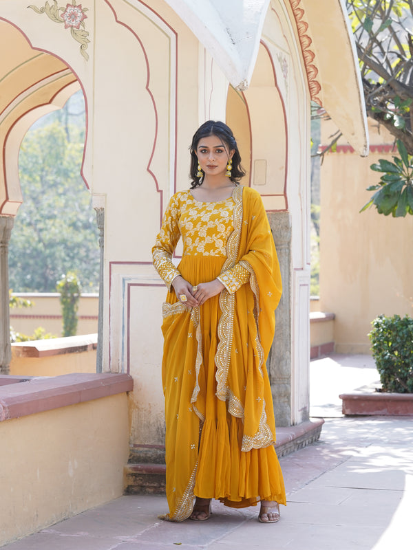 Jacquard Gown with Sequin Dupatta