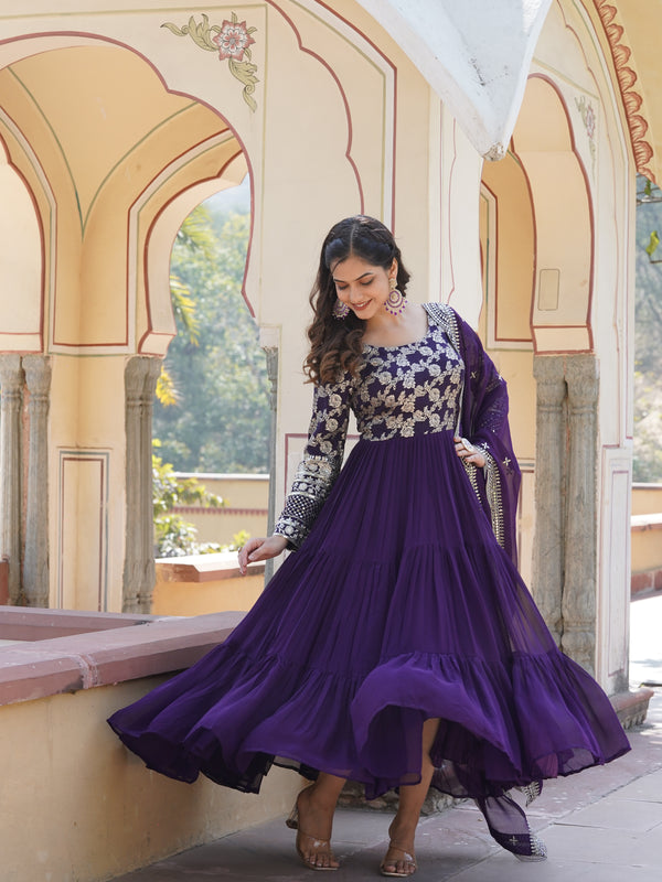 Jacquard Gown with Sequin Dupatta