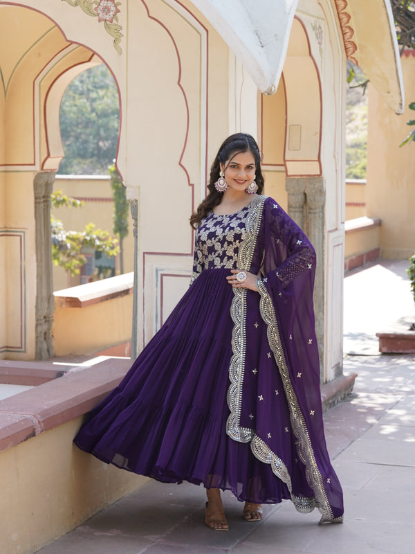 Jacquard Gown with Sequin Dupatta