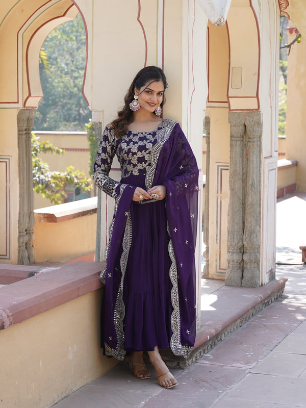 Jacquard Gown with Sequin Dupatta