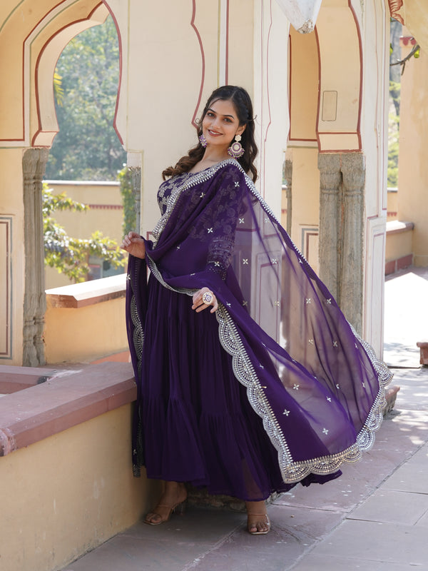 Jacquard Gown with Sequin Dupatta