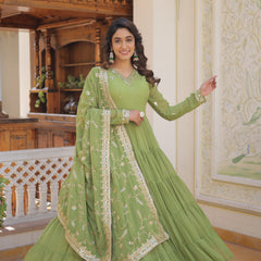 Faux Georgette Embroidered Gown with Sequin Dupatta