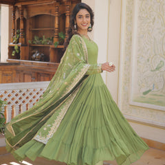 Faux Georgette Embroidered Gown with Sequin Dupatta