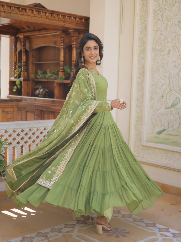 Faux Georgette Embroidered Gown with Sequin Dupatta