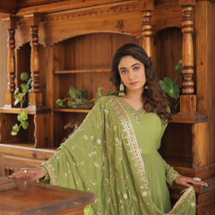 Faux Georgette Embroidered Gown with Sequin Dupatta