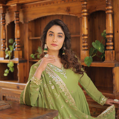 Faux Georgette Embroidered Gown with Sequin Dupatta