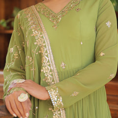 Faux Georgette Embroidered Gown with Sequin Dupatta