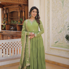 Faux Georgette Embroidered Gown with Sequin Dupatta