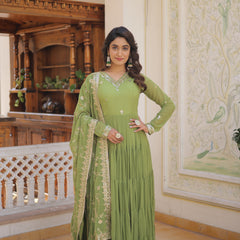 Faux Georgette Embroidered Gown with Sequin Dupatta