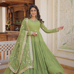 Faux Georgette Embroidered Gown with Sequin Dupatta