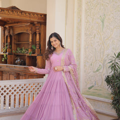 Faux Georgette Embroidered Gown with Sequin Dupatta