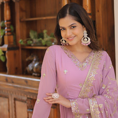 Faux Georgette Embroidered Gown with Sequin Dupatta