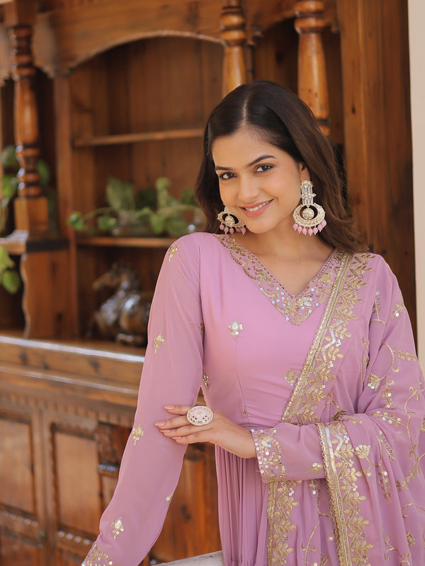 Faux Georgette Embroidered Gown with Sequin Dupatta