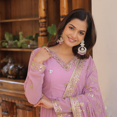 Faux Georgette Embroidered Gown with Sequin Dupatta