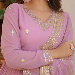 Faux Georgette Embroidered Gown with Sequin Dupatta