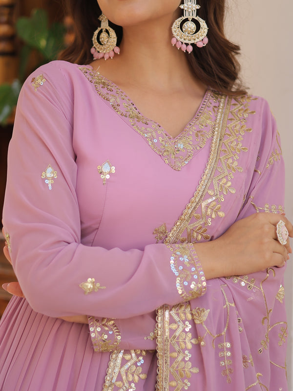 Faux Georgette Embroidered Gown with Sequin Dupatta