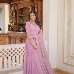 Faux Georgette Embroidered Gown with Sequin Dupatta